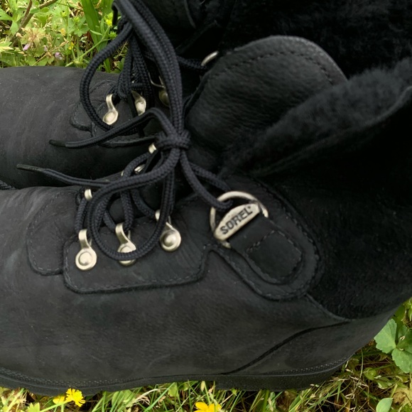 Vintage Sorel Black Leather Shearling Lace Up Boots CANADA MADE IN CANADA - Picture 5 of 11
